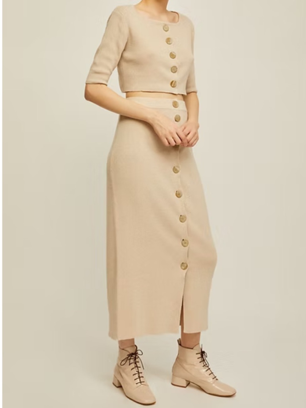 Rita Row - Mirta Buttoned Knit Skirt (Beige)